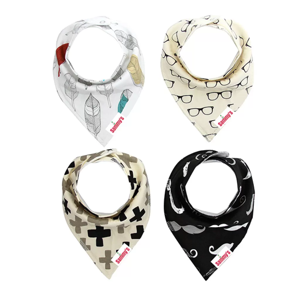 Eazy Kids Bandana Bibs Set of 4 - Glasses Moustaches