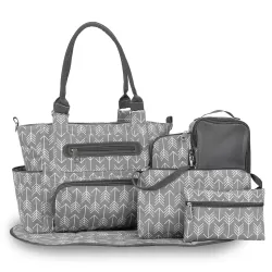 Little Story diaper bag set of 6 with hooks - Melange Grey