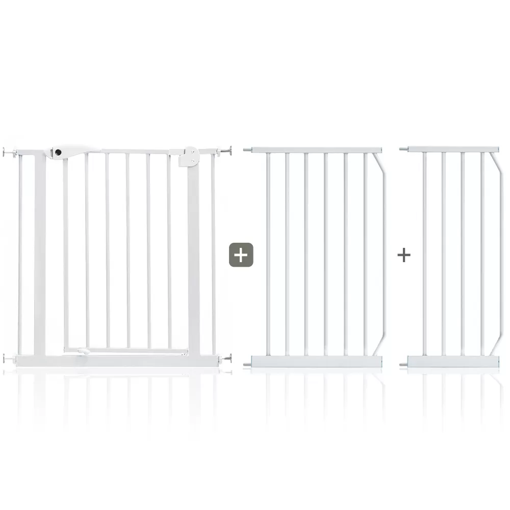 Baby Safe - Metal Safety Gate with 30 cm + 45 cm Extension - White