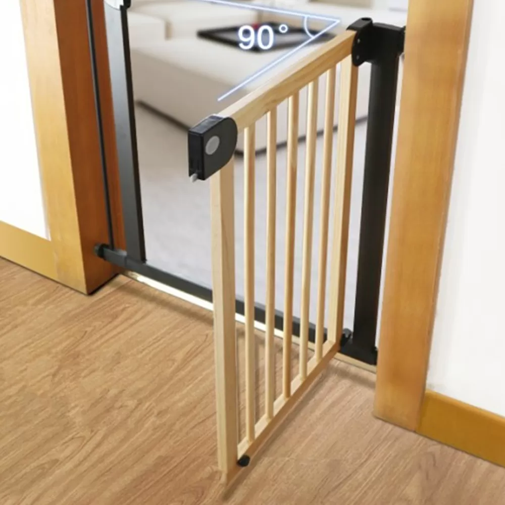 Baby Safe Wooden Safety Gate w/t 14cm Black Extension - Natural Wood