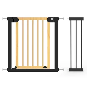 Baby Safe Wooden Safety Gate w/t 21cm Black Extension - Natural Wood