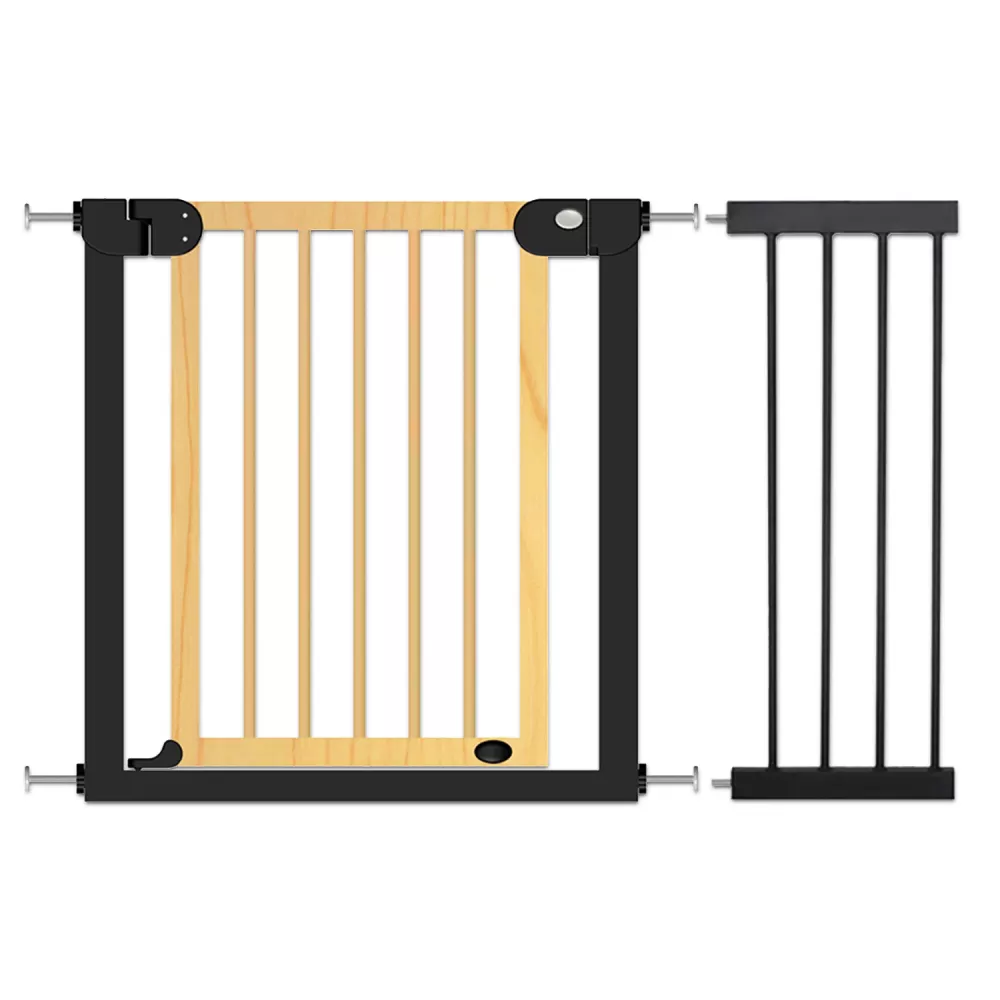 Baby Safe Wooden Safety Gate w/t 28cm Black Extension - Natural Wood