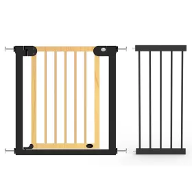 Baby Safe Wooden Safety Gate w/t 35cm Black Extension - Natural Wood