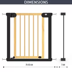 Baby Safe Wooden Safety Gate w/t 7cm Black Extension - Natural Wood