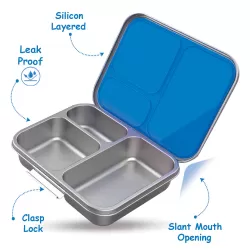 Eazy Kids 3 Compartment Bento Steel Lunch Box with Stainless Steel 530ml Water Bottle - Blue