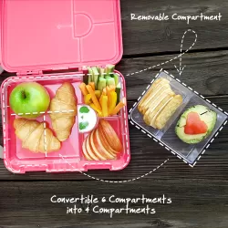 Eazy Kids 6/4 Compartment Bento Lunch Box w/ Lunch Bag and Steel Food Jar Tropical-Pink