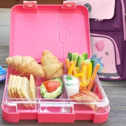 Eazy Kids 6/4 Compartment Bento Lunch Box w/ Lunch Bag and Steel Food Jar Tropical-Pink