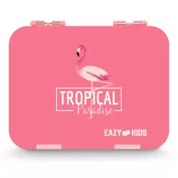 Eazy Kids 6/4 Compartment Bento Lunch Box w/ Lunch Bag and Steel Food Jar Tropical-Pink