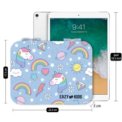 Eazy Kids 4 Compartment Bento Lunch Box w/ Lunch Bag and Steel Food Jar Unicorn-Blue