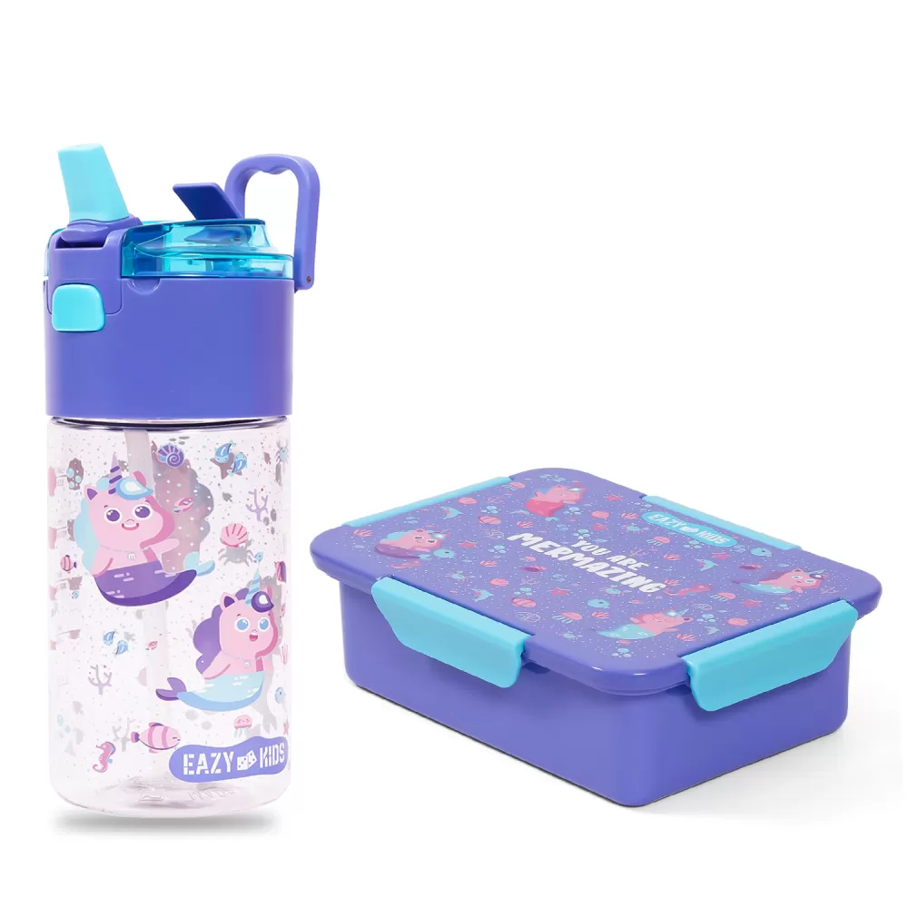 Eazy Kids Lunch Bag and Activity Backpack Set of 3 Mermaid-Purple Green