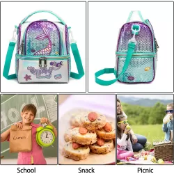 Eazy Kids Lunch Bag and Activity Backpack Set of 3 Mermaid-Purple Green