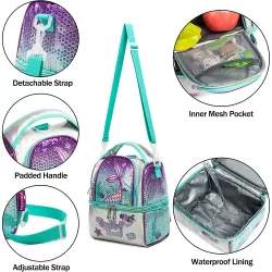 Eazy Kids Lunch Bag and Activity Backpack Set of 3 Mermaid-Purple Green