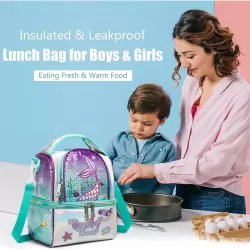 Eazy Kids Lunch Bag and Activity Backpack Set of 3 Mermaid-Purple Green