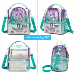 Eazy Kids Lunch Bag and Activity Backpack Set of 3 Mermaid-Purple Green