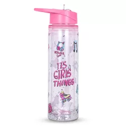 Eazy Kids 5 & 4 Convertible Bento Lunch Box w/ 550ml Double Wall Water Bottle and Spoon Fork Set - It's Girl Thing Pink