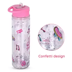 Eazy Kids 5 & 4 Convertible Bento Lunch Box w/ 550ml Double Wall Water Bottle and Spoon Fork Set - It's Girl Thing Pink