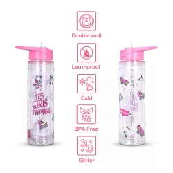 Eazy Kids 5 & 4 Convertible Bento Lunch Box w/ 550ml Double Wall Water Bottle and Spoon Fork Set - It's Girl Thing Pink