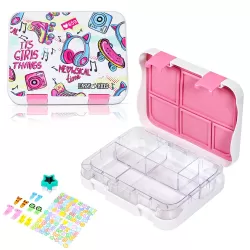 Eazy Kids 5 & 4 Convertible Bento Lunch Box w/ 550ml Double Wall Water Bottle and Spoon Fork Set - It's Girl Thing Pink