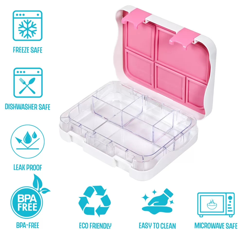 Eazy Kids 5 &amp; 4 Convertible Bento Lunch Box w/ 550ml Double Wall Water Bottle and Spoon Fork Set - It&#039;s Girl Thing Pink