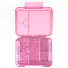 Eazy Kids 6 & 4 Convertible Bento Lunch Box w/ 550ml Double Wall Water Bottle and Spoon Fork Set - Glitter Pink