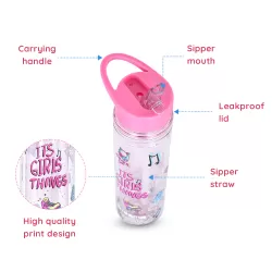 Eazy Kids 6 & 4 Convertible Bento Lunch Box w/ 550ml Double Wall Water Bottle and Spoon Fork Set - Glitter Pink