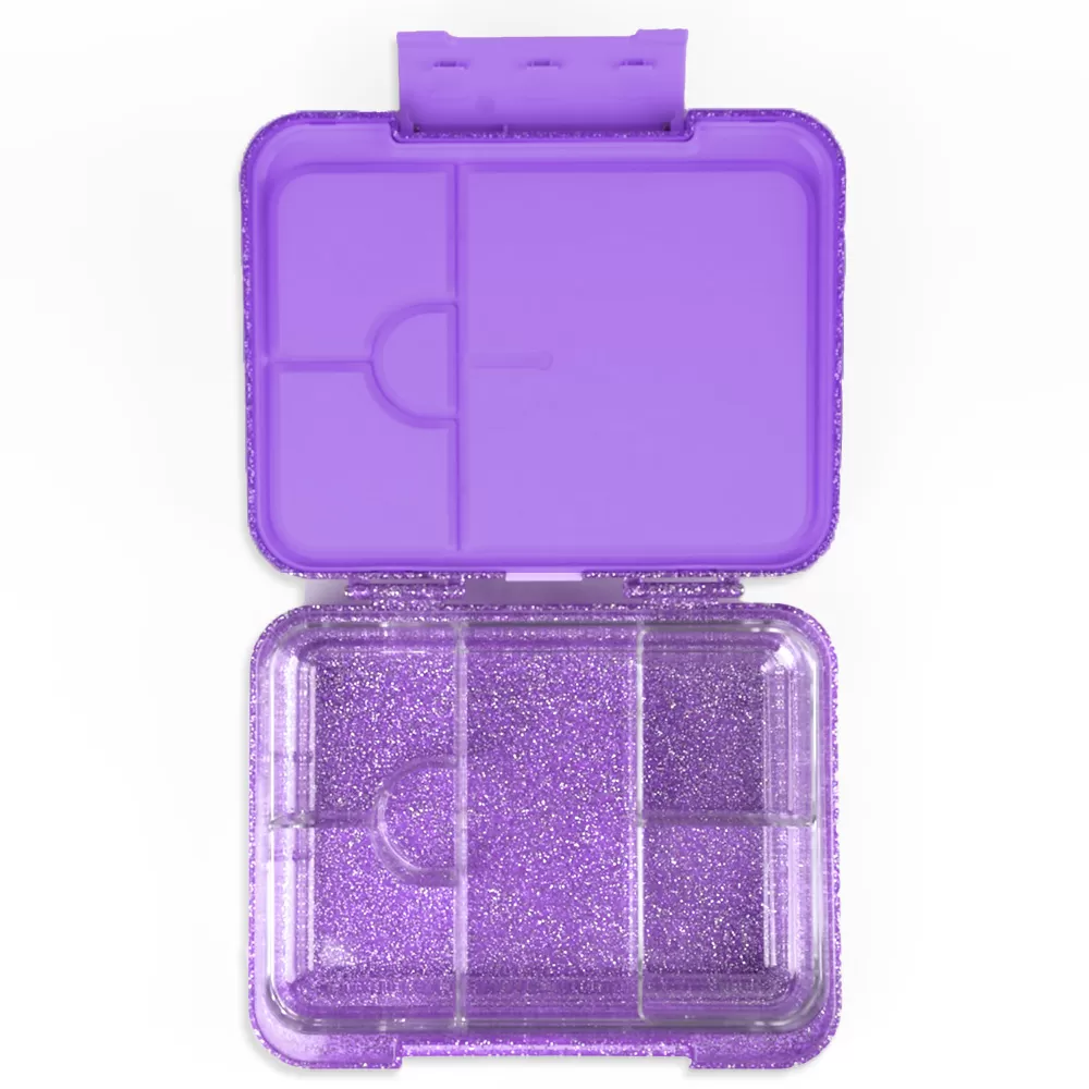 Eazy Kids 6 &amp; 4 Convertible Bento Lunch Box w/ 550ml Double Wall Water Bottle and Spoon Fork Set - Glitter Purple