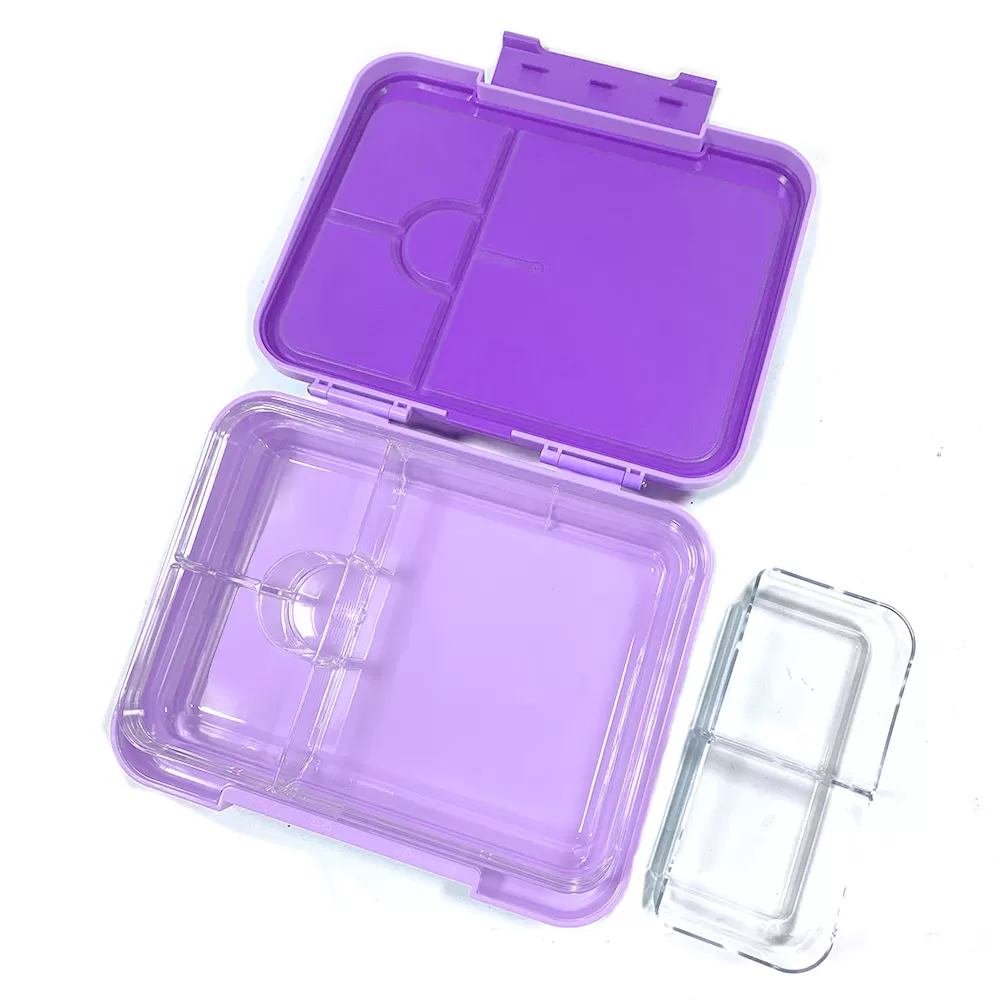 Eazy Kids 6 &amp; 4 Convertible Bento Lunch Box w/ 550ml Double Wall Water Bottle and Spoon Fork Set - Glitter Purple