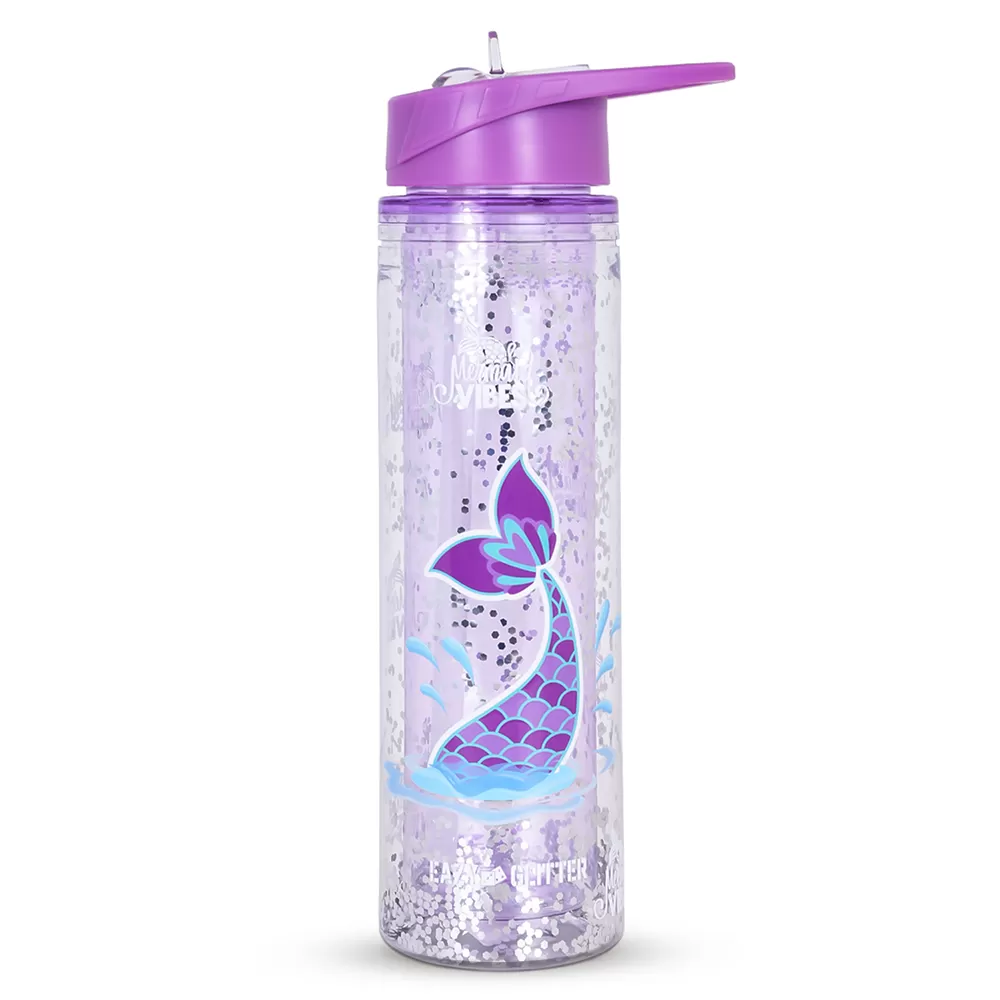 Eazy Kids 6 &amp; 4 Convertible Bento Lunch Box w/ 550ml Double Wall Water Bottle and Spoon Fork Set - Glitter Purple