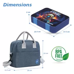 Eazy Kids 6 & 4 Convertible Bento Lunch Box with Lunch Bag and Sandwich Cutter Set - Outer Space Blue