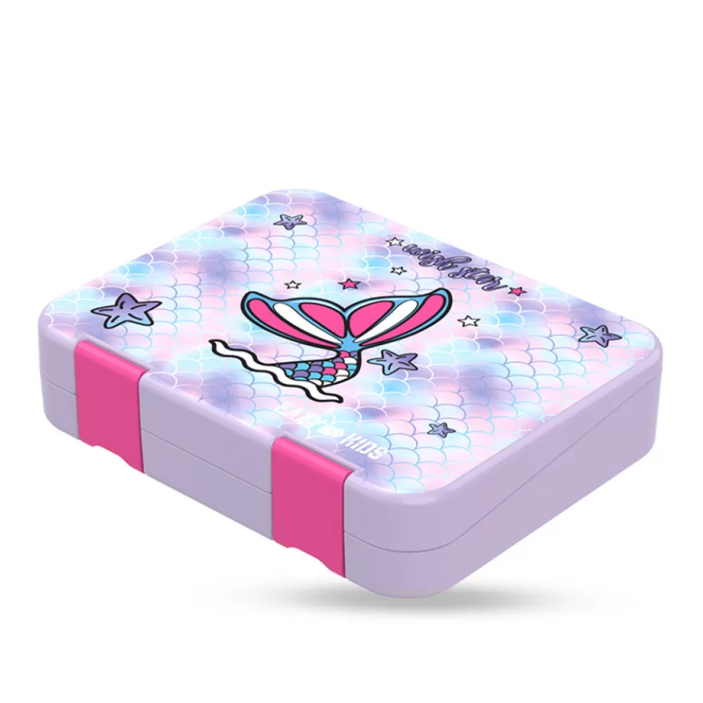 Eazy Kids 6 &amp; 4 Convertible Bento Lunch Box with Lunch Bag and Sandwich Cutter Set - Mermaid Purple