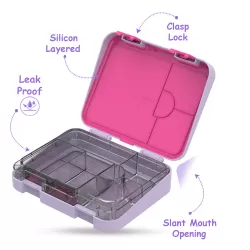 Eazy Kids 6 & 4 Convertible Bento Lunch Box with Lunch Bag and Sandwich Cutter Set - Mermaid Purple