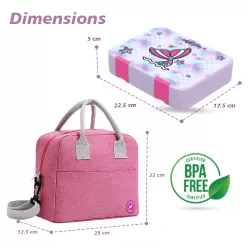 Eazy Kids 6 & 4 Convertible Bento Lunch Box with Lunch Bag and Sandwich Cutter Set - Mermaid Purple