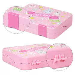 Eazy Kids 5 & 4 Convertible Bento Lunch Box with Stainless Steel 640ml Water Bottle and Sandwich Cutter Set - Girl Power Pink