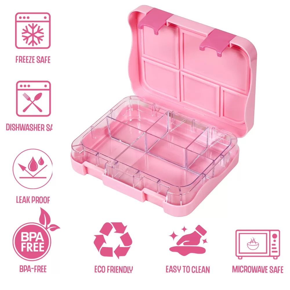 Eazy Kids 5 &amp; 4 Convertible Bento Lunch Box with Stainless Steel 640ml Water Bottle and Sandwich Cutter Set - Girl Power Pink