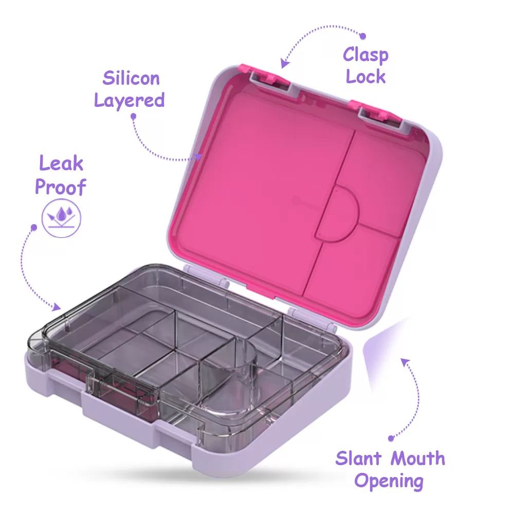 Eazy Kids 6 &amp; 4 Convertible Bento Lunch Box with Stainless Steel 640ml Water Bottle and Sandwich Cutter Set - Mermaid Purple