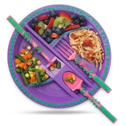 Eazy Kids Eating Plate with Spoon, Fork & Pusher - Purple, Gardening, 3Pcs