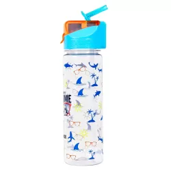 Eazy Kids Lunch Box Set and Tritan Water Bottle w/ 2in1 drinking Flip lid and Sipper Jawsome-Blue