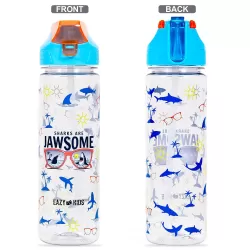 Eazy Kids Lunch Box Set and Tritan Water Bottle w/ 2in1 drinking Flip lid and Sipper Jawsome-Blue