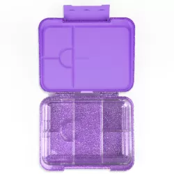 Eazy Kids 6 & 4 Convertible Bento Lunch Box w/ Lunch Bag and Spoon Fork Set - Glitter Purple