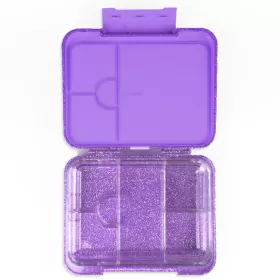 Eazy Kids 6 & 4 Convertible Bento Lunch Box w/ Lunch Bag and Spoon Fork Set - Glitter Purple