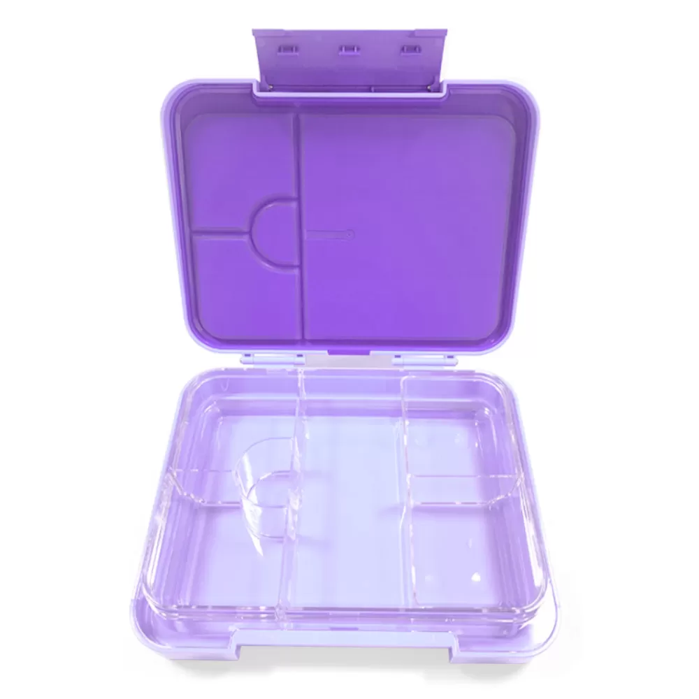 Eazy Kids 6 &amp; 4 Convertible Bento Lunch Box w/ Lunch Bag and Spoon Fork Set - Glitter Purple