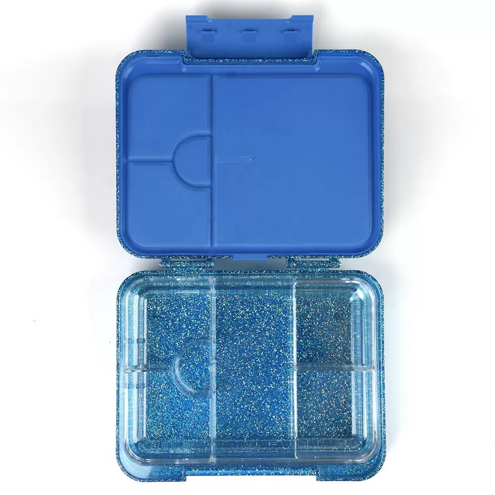 Eazy Kids 6 &amp; 4 Convertible Bento Lunch Box w/ Lunch Bag and Spoon Fork Set - Glitter Blue