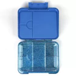 Eazy Kids 6 & 4 Convertible Bento Lunch Box w/ Lunch Bag and Spoon Fork Set - Glitter Blue