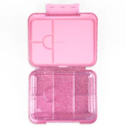 Eazy Kids 6 & 4 Convertible Bento Lunch Box w/ Lunch Bag and Spoon Fork Set - Glitter Pink