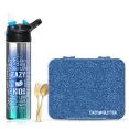 Eazy Kids 6 & 4 Convertible Bento Lunch Box w/ 530ml Stainless Steel Water Bottle and Spoon Fork Set - Glitter Blue