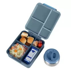 Eazy Kids Jumbo Bento Lunch Box w/ Lunch Bag and Thermos & Dip Jar- Grey