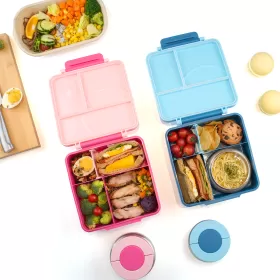 Eazy Kids Jumbo Bento Lunch Box w/ Blue Lunch Bag , Food Jar and Cutlery - Blue