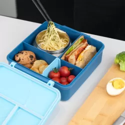 Eazy Kids Jumbo Bento Lunch Box w/ Blue Lunch Bag , Food Jar and Cutlery - Blue