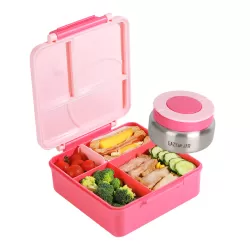 Eazy Kids Jumbo Bento Lunch Box w/ Grey Lunch Bag , Food Jar and Cutlery - Pink