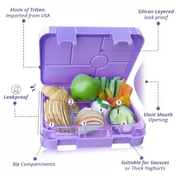 Eazy Kids Unicorn Purple 6 Compartment Bento Lunch Box w/ Lunch Bag-Grey